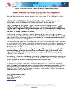 CAFTA Applauds Canada EU free trade agreement  August 2014